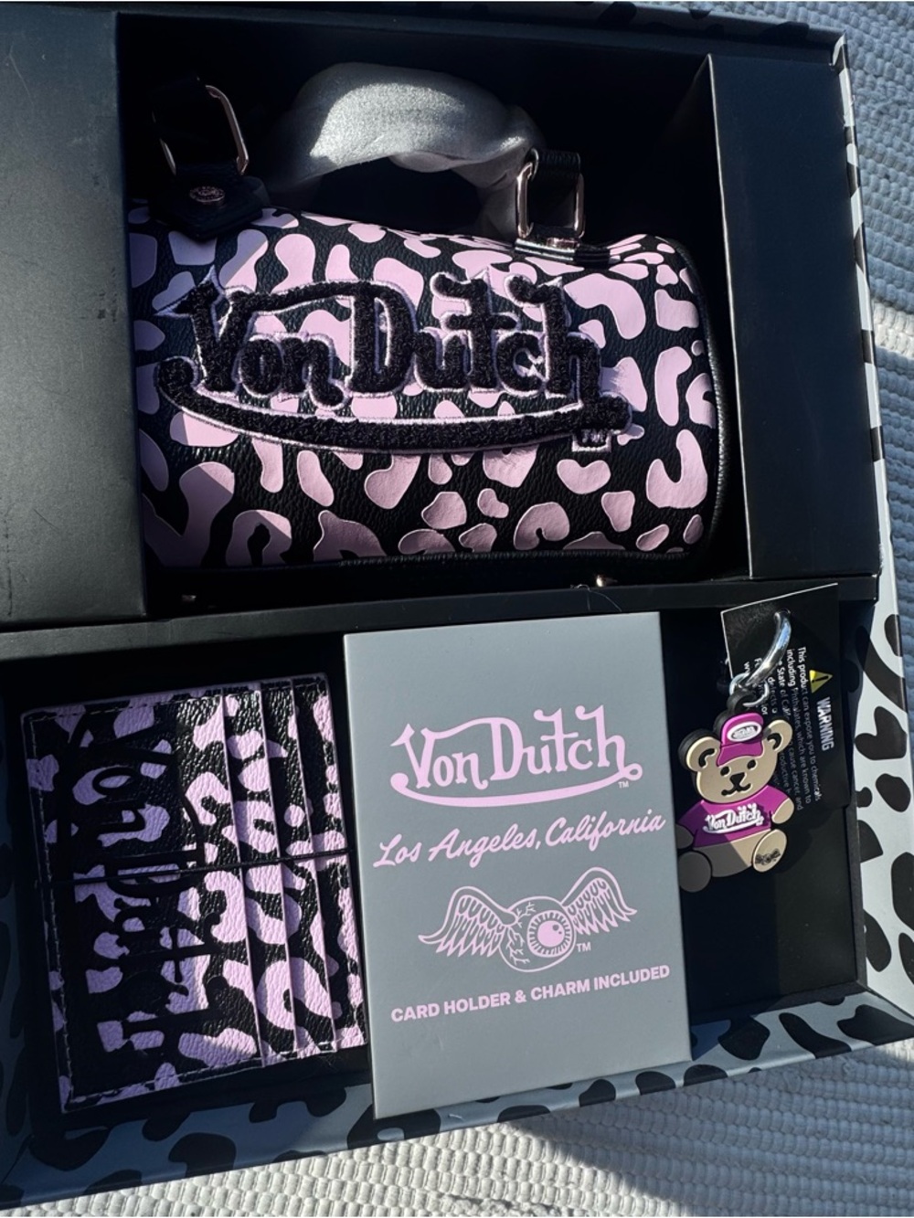 Von Dutch Y2K Pink Camo Mini Bag Wallet Charm Set Rose Gold NWT